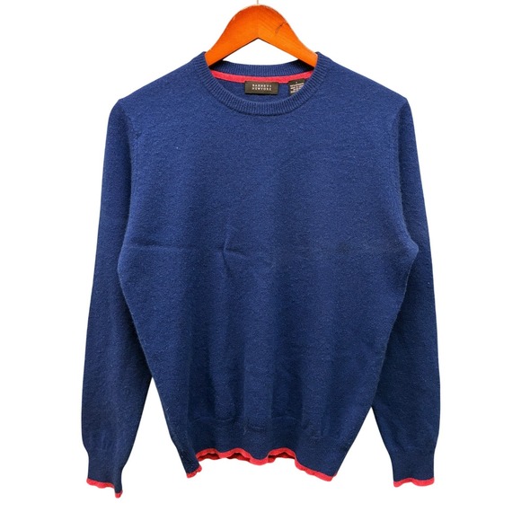 Barneys New York Men's Small Cashmere Crewneck Sweater Blue Red Trim Casual